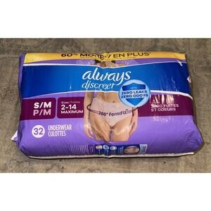 Always 32 Pack Discreet Incontinence Underwear Women's Small Medium Maximum New